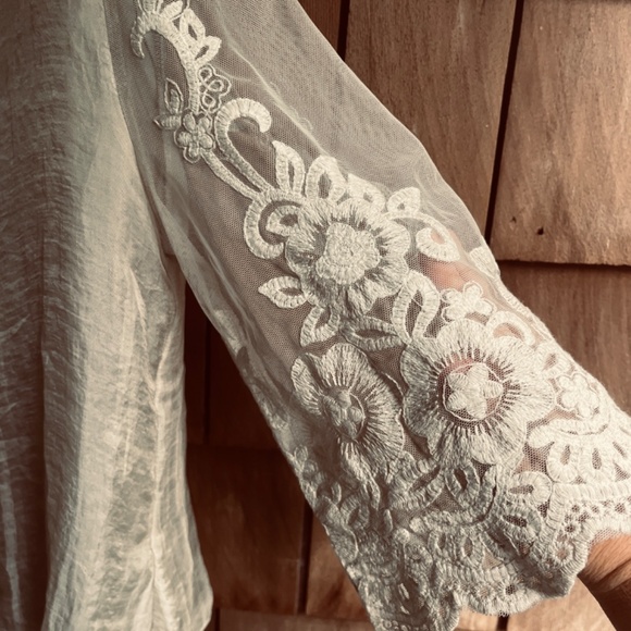 PAPA VANCOUVER SizeM Layered Organza Mesh Fully Embroidered Blouse Tunic Y2K 90s - Picture 8 of 14